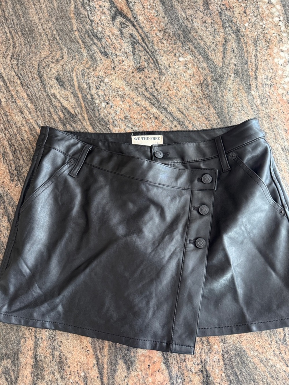 We The Free Black Faux Leather Button-Front Mini Skirt